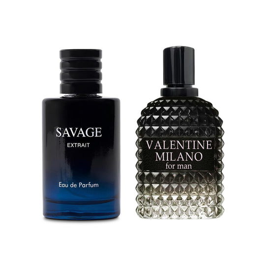 Valentine Milano & Savage Extrait Eau De Toilette for Men - 2PCS Fresh & Romantic 3.4 Fl Oz Cologne Set for Daily Wear